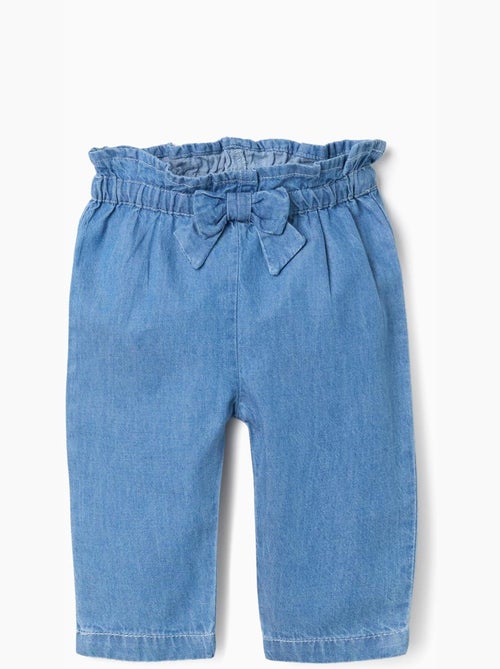 Pantalon en jean paperbag avec nœud décoratif - Kiabi