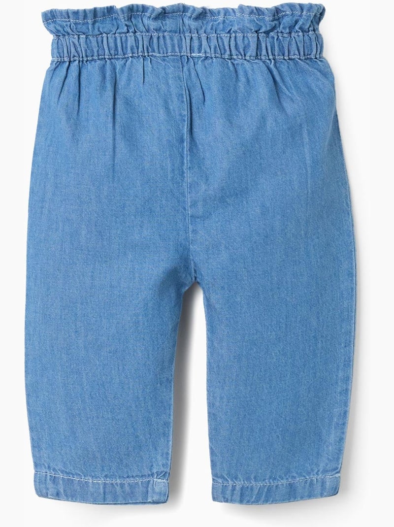 Pantalon en jean paperbag avec nœud décoratif Bleu Bleu - Kiabi