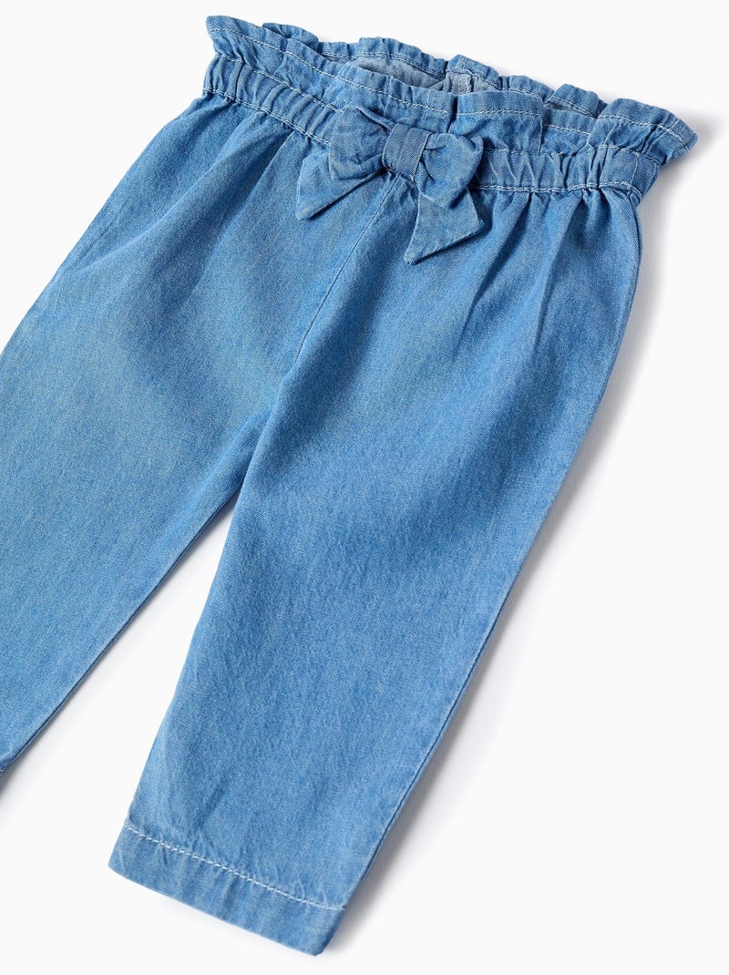 Pantalon en jean paperbag avec nœud décoratif Bleu Bleu - Kiabi