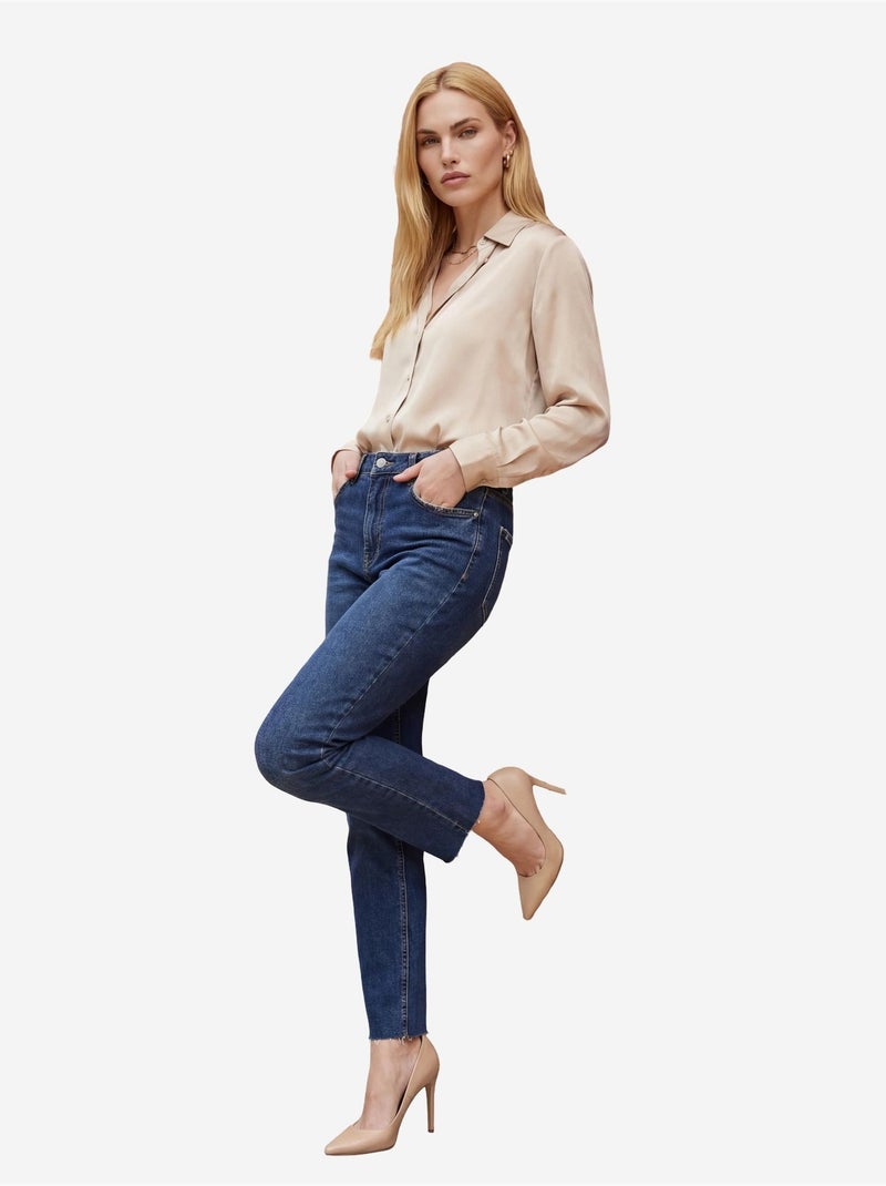 Pantalon en jean skinny taille haute avec fermeture éclair my fashion Bleu aqua - Kiabi
