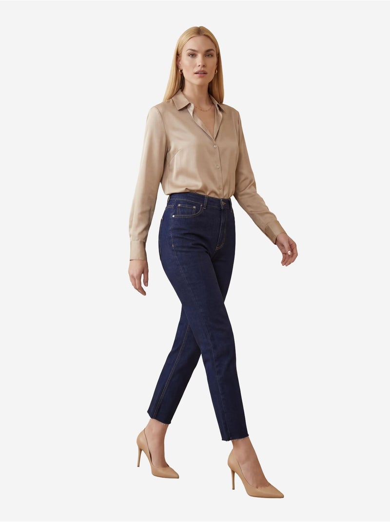 Pantalon en jean skinny taille haute avec fermeture éclair my fashion Bleu outremer - Kiabi