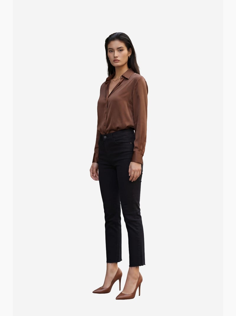 Pantalon en jean skinny taille haute avec fermeture éclair my fashion Noir - Kiabi