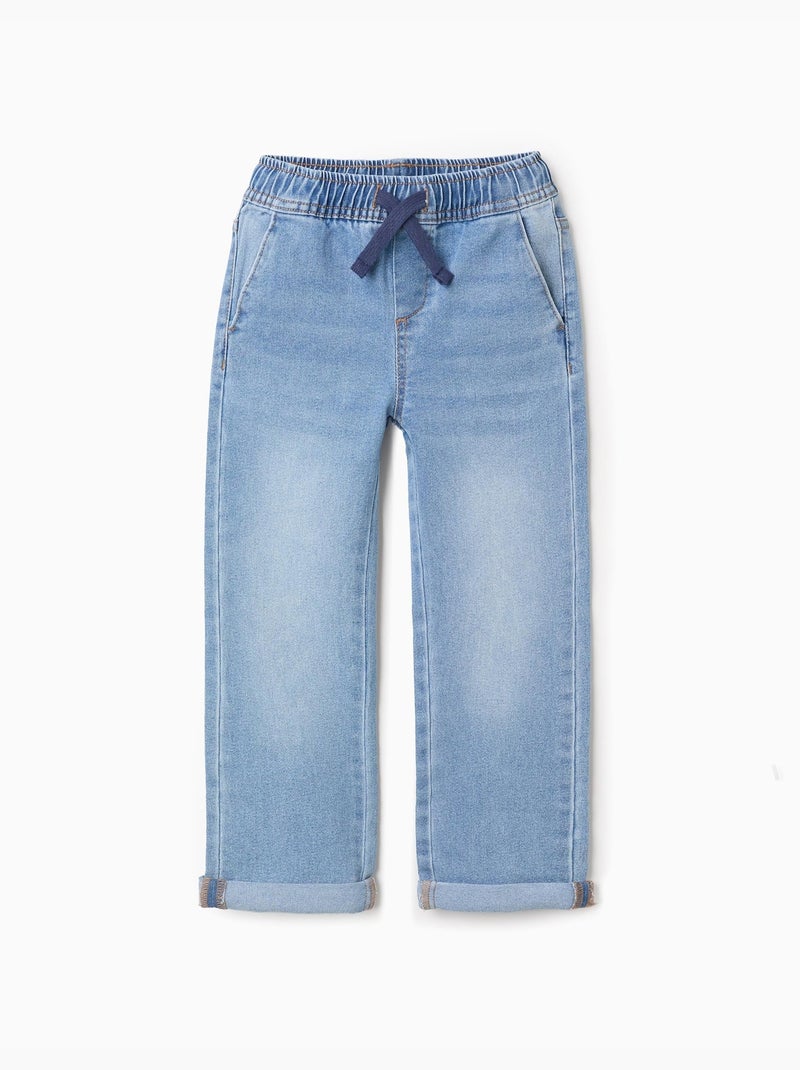 Pantalon en jean slim avec cordon de serrage Bleu clair - Kiabi