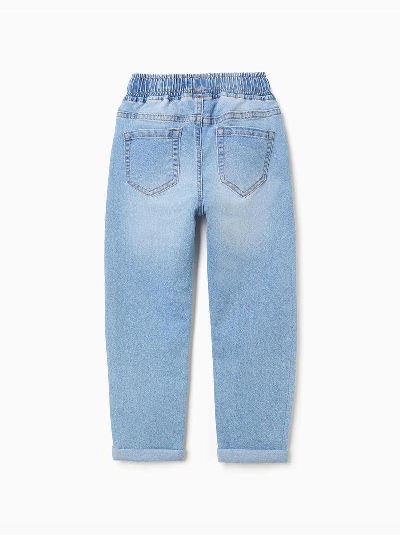 Pantalon en jean slim avec cordon de serrage Bleu clair - Kiabi