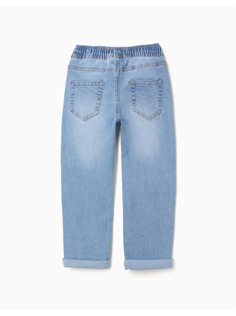Pantalon en jean slim avec cordon de serrage Bleu clair - Kiabi