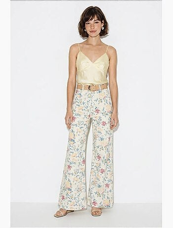 Pantalon en jean taille haute à imprimé cachemire et jambes droites lucci