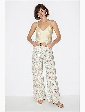 Pantalon en jean taille haute à imprimé cachemire et jambes droites lucci