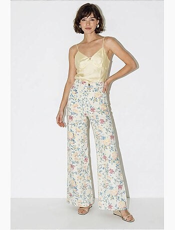 Pantalon en jean taille haute à imprimé cachemire et jambes droites lucci