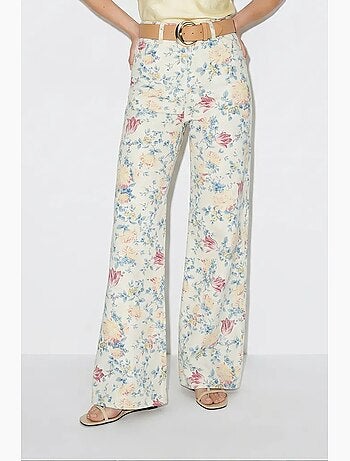 Pantalon en jean taille haute à imprimé cachemire et jambes droites lucci