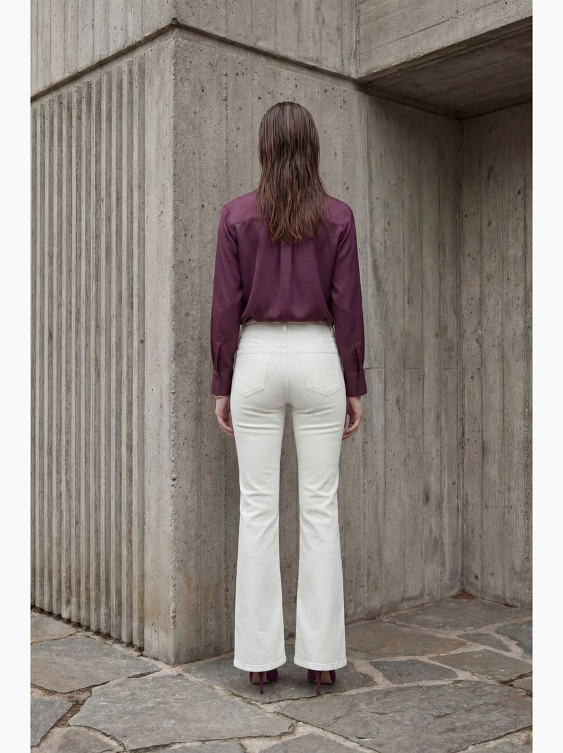 Pantalon en jean taille haute à jambes évasées avec poches my fashion Blanc - Kiabi