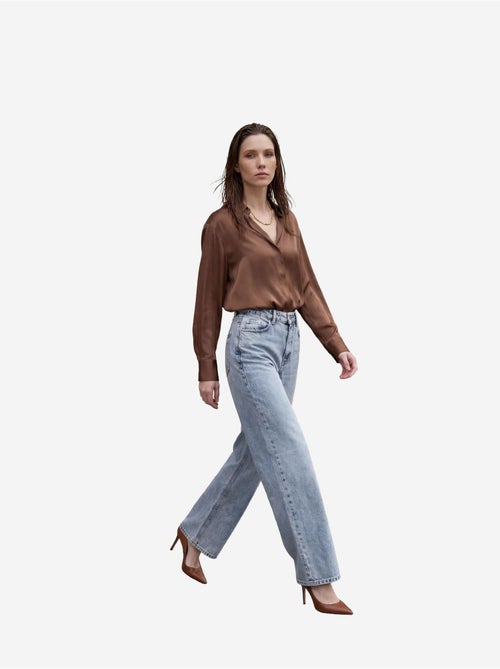 Pantalon en jean taille haute à jambes larges avec poches my fashion - Kiabi