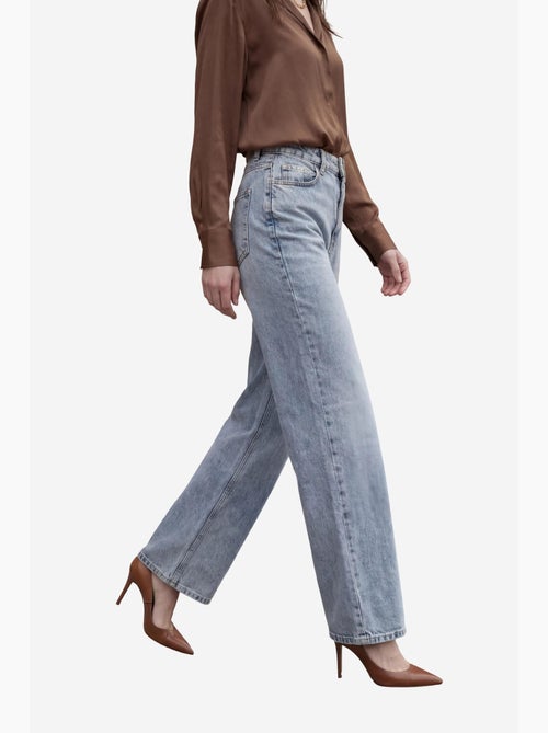 Pantalon en jean taille haute à jambes larges avec poches my fashion - Kiabi