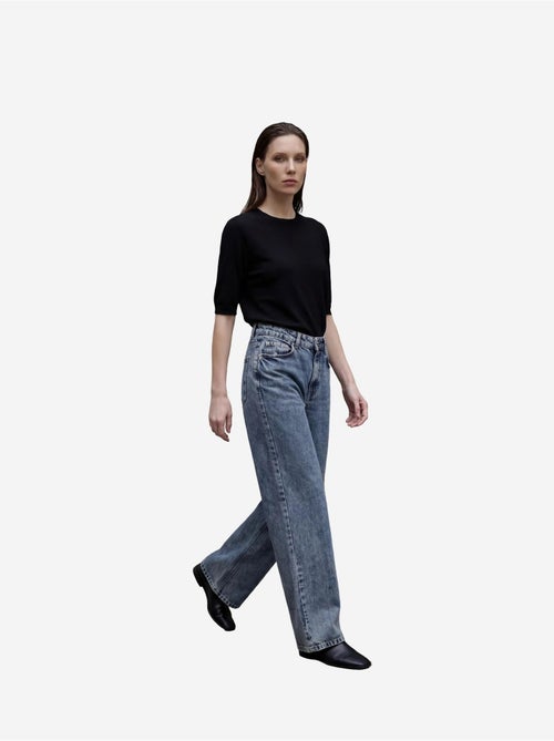 Pantalon en jean taille haute à jambes larges avec poches my fashion - Kiabi Pantalon en jean taille haute à jambes larges avec poches my fashion - Kiabi