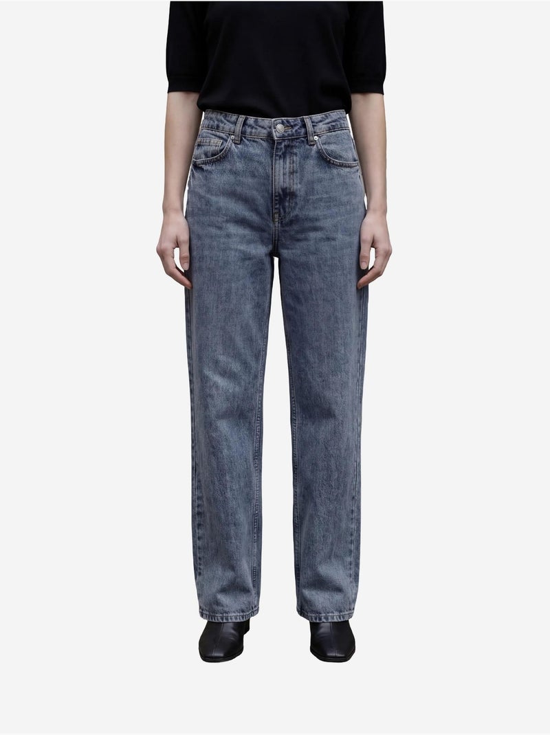 Pantalon en jean taille haute à jambes larges avec poches my fashion Bleu foncé - Kiabi