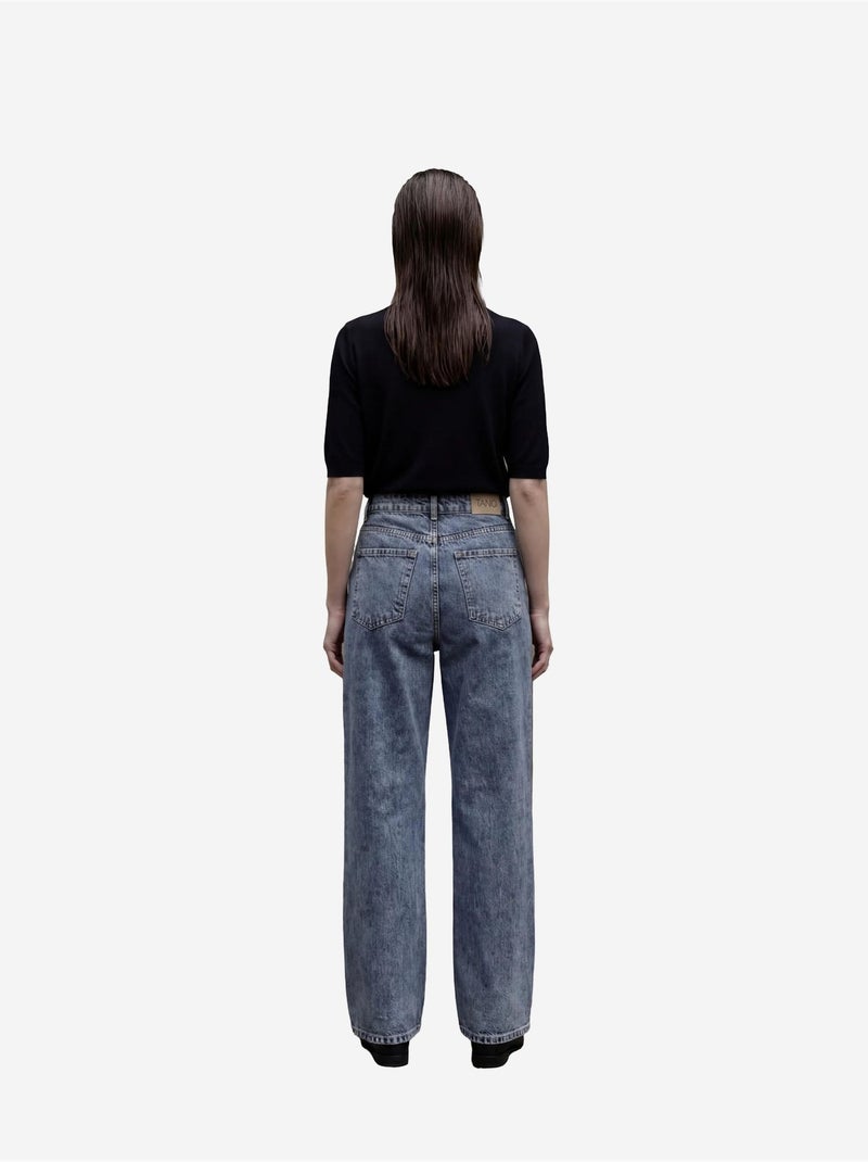 Pantalon en jean taille haute à jambes larges avec poches my fashion Bleu foncé - Kiabi