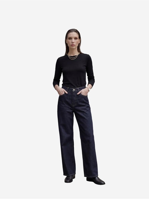 Pantalon en jean taille haute à jambes larges avec poches my fashion - Kiabi Pantalon en jean taille haute à jambes larges avec poches my fashion - Kiabi