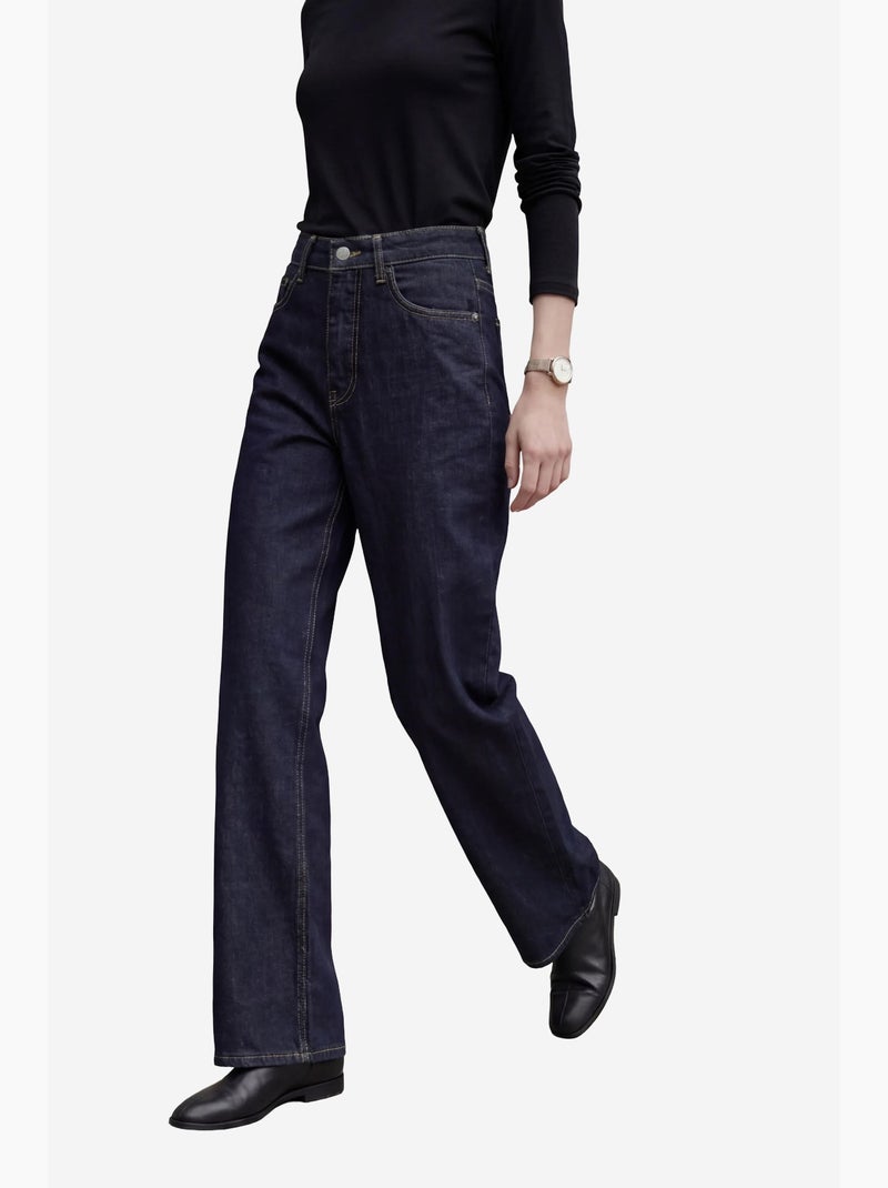 Pantalon en jean taille haute à jambes larges avec poches my fashion Bleu marine - Kiabi