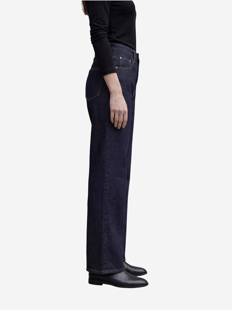 Pantalon en jean taille haute à jambes larges avec poches my fashion Bleu marine - Kiabi