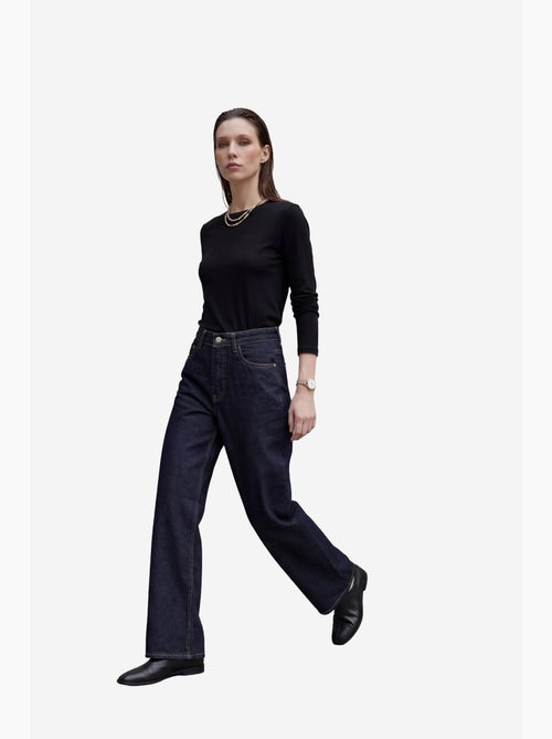 Pantalon en jean taille haute à jambes larges avec poches my fashion - Kiabi Pantalon en jean taille haute à jambes larges avec poches my fashion - Kiabi