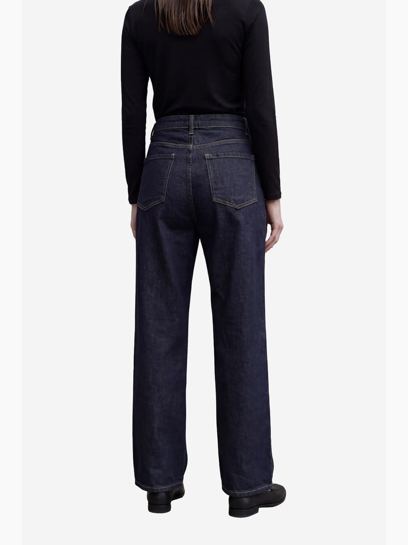 Pantalon en jean taille haute à jambes larges avec poches my fashion Bleu marine - Kiabi
