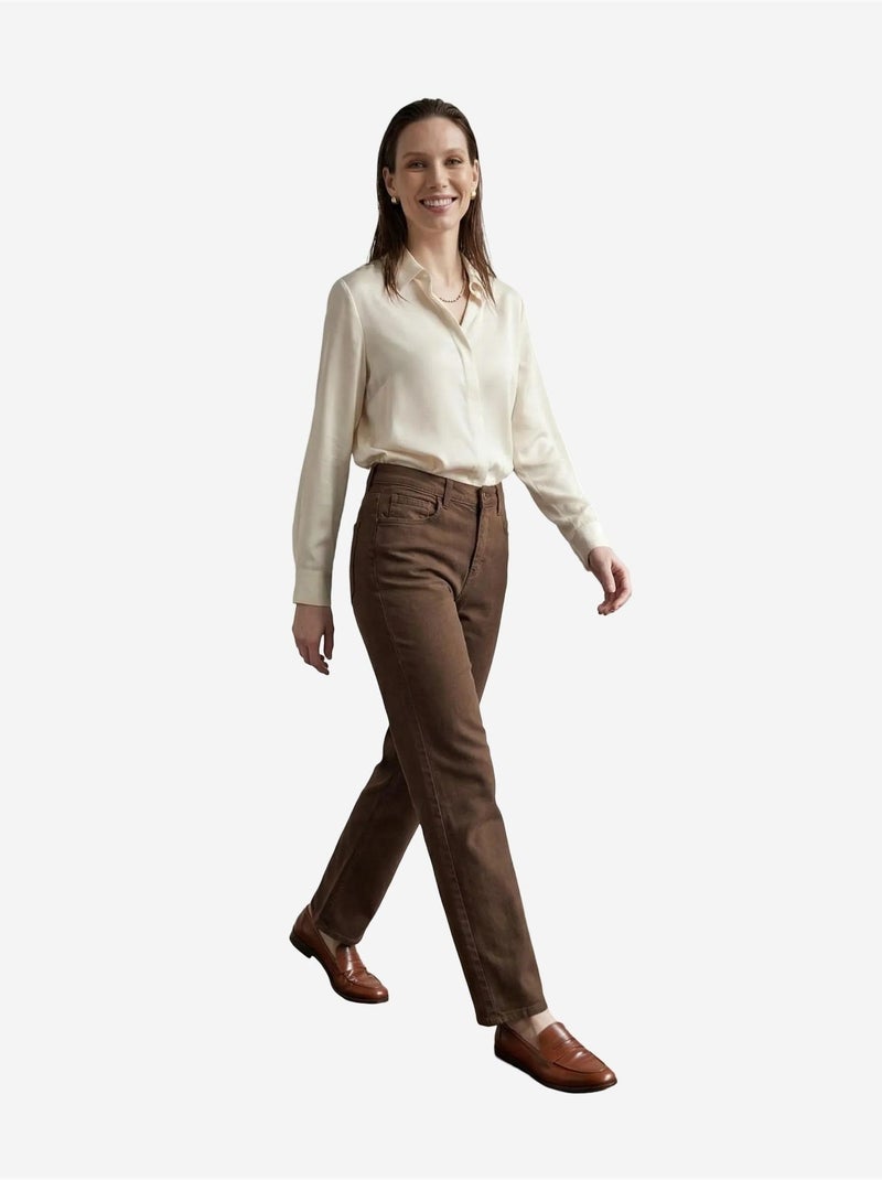 Pantalon en jean taille haute à jambes larges avec poches my fashion Marron clair - Kiabi