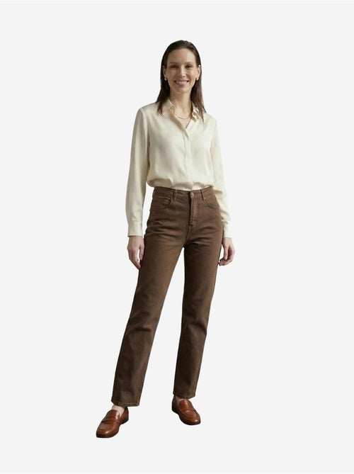 Pantalon en jean taille haute à jambes larges avec poches my fashion - Kiabi Pantalon en jean taille haute à jambes larges avec poches my fashion - Kiabi