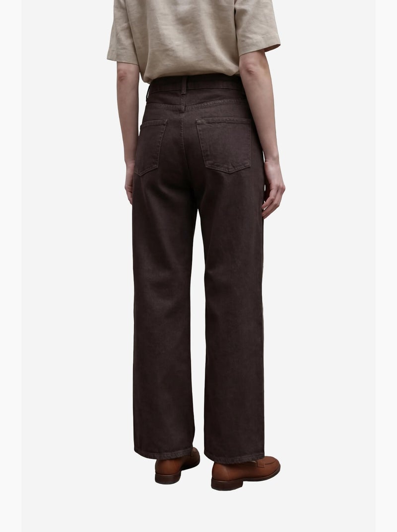 Pantalon en jean taille haute à jambes larges avec poches my fashion Marron foncé - Kiabi