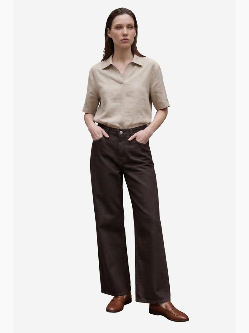 Pantalon en jean taille haute à jambes larges avec poches my fashion Marron foncé - Kiabi