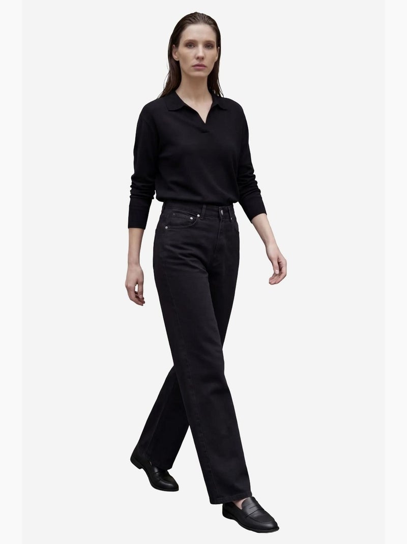 Pantalon en jean taille haute à jambes larges avec poches my fashion Noir - Kiabi