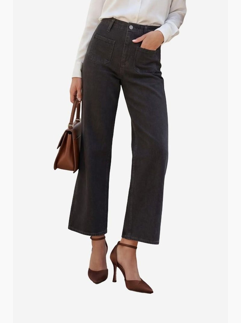 Pantalon en jean taille haute avec fermeture éclair my fashion Noir - Kiabi