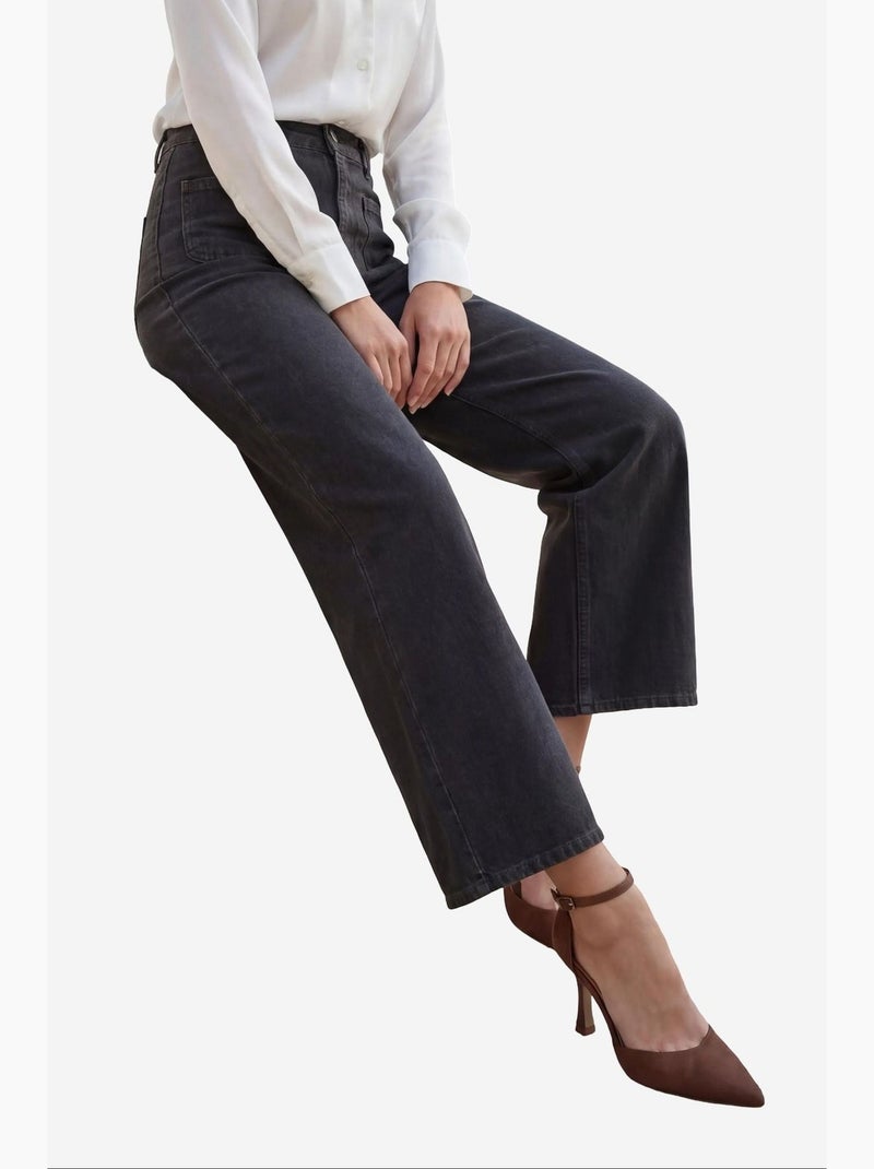 Pantalon en jean taille haute avec fermeture éclair my fashion Noir - Kiabi