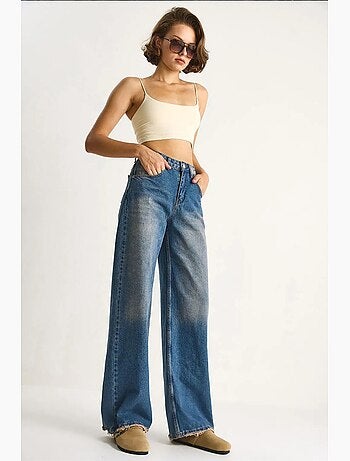 Pantalon en jean taille haute et jambe large lucci