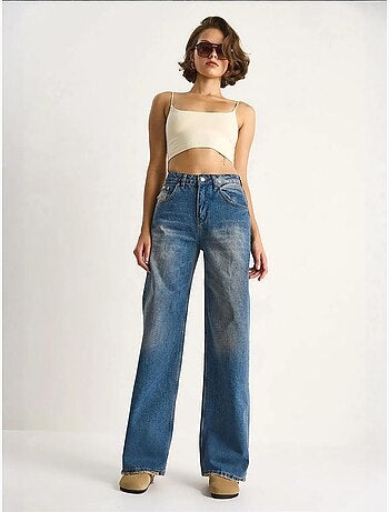 Pantalon en jean taille haute et jambe large lucci