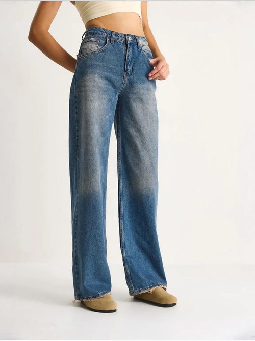Pantalon en jean taille haute et jambe large lucci - Kiabi