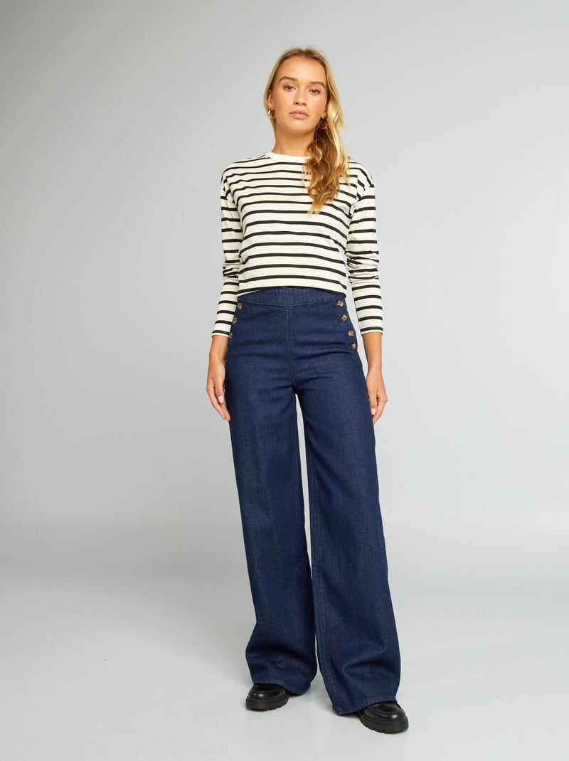 Pantalon en jean taille haute façon marin Bleu - Kiabi