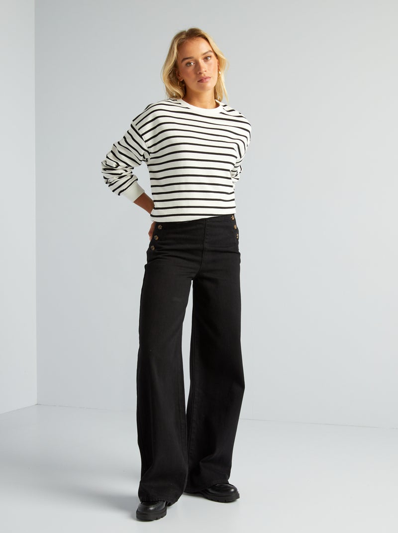 Pantalon en jean taille haute façon marin noir - Kiabi