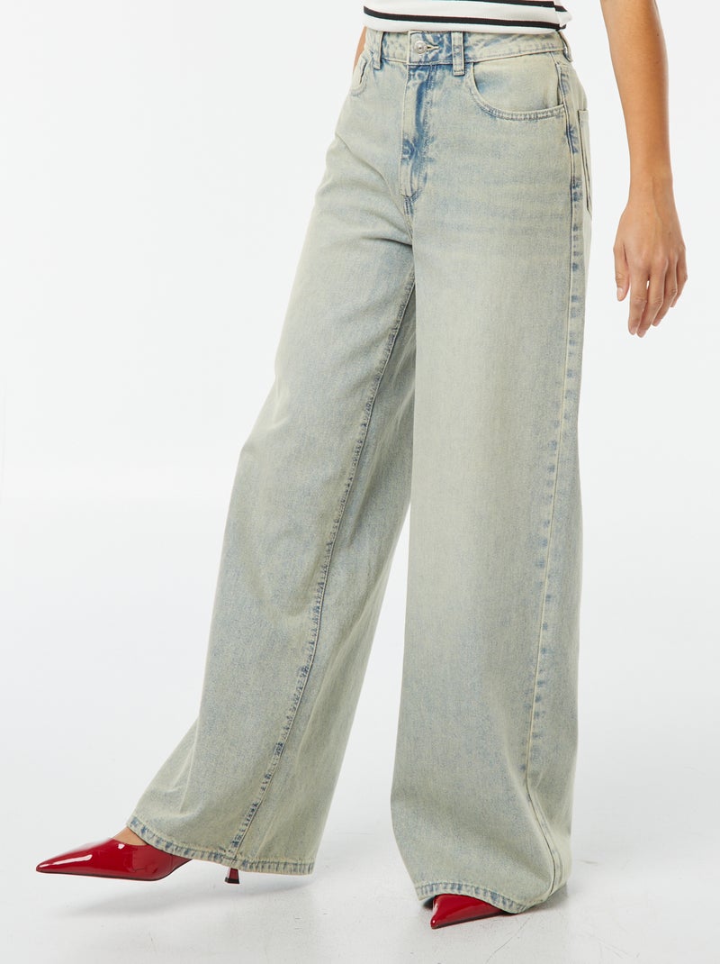 Pantalon en jean wide leg à taille haute BLEU - Kiabi