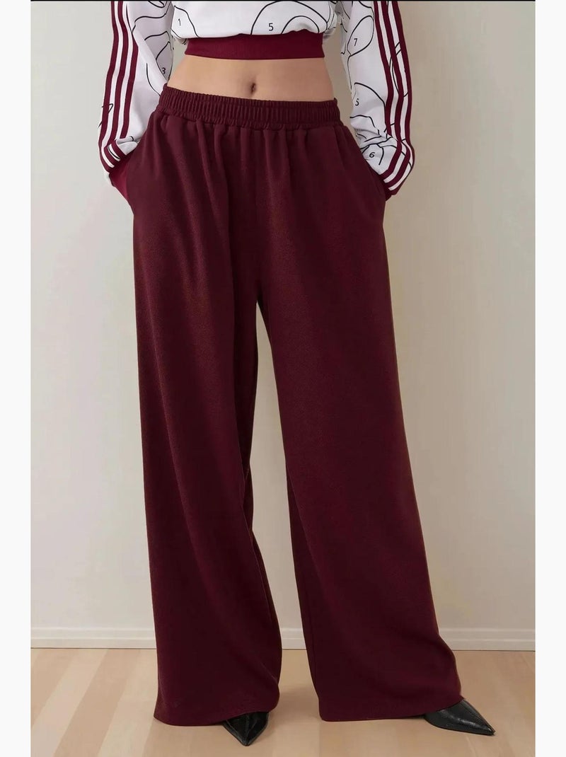 Pantalon en jersey à jambe large avec taille élastique hiccup Rouge bordeaux - Kiabi