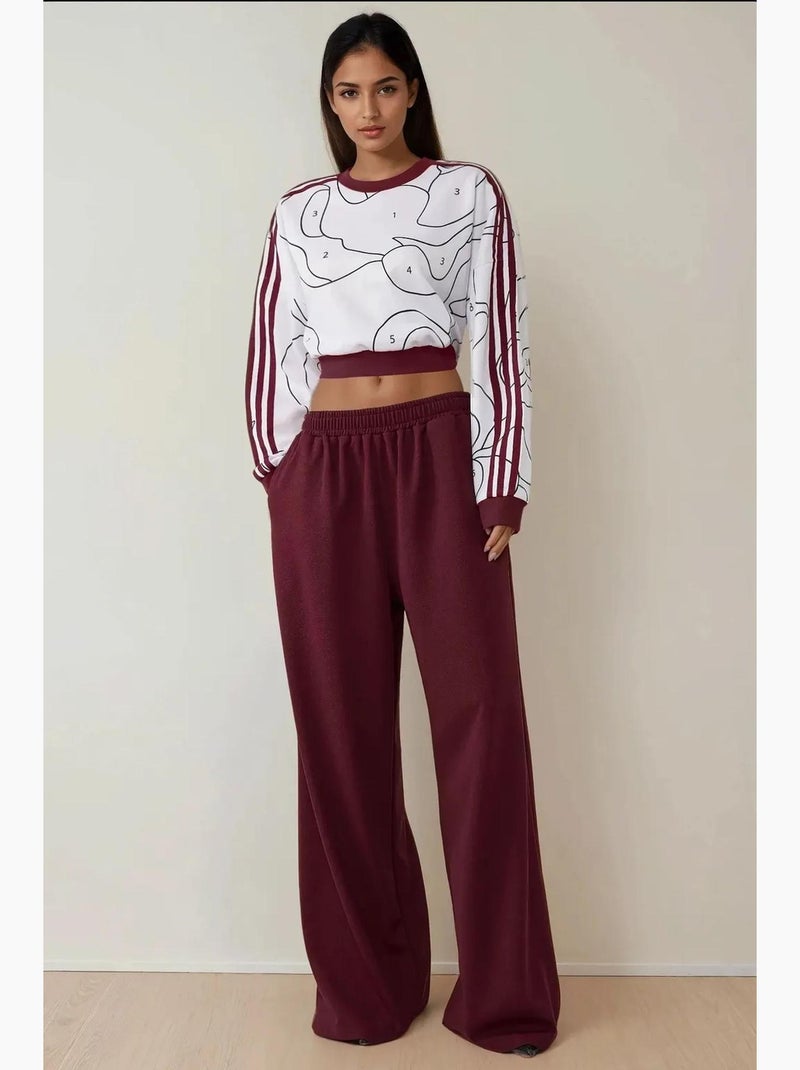 Pantalon en jersey à jambe large avec taille élastique hiccup Rouge bordeaux - Kiabi