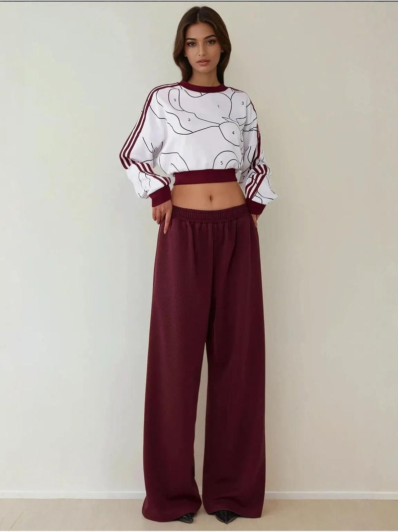 Pantalon en jersey à jambe large avec taille élastique Rouge bordeaux - Kiabi