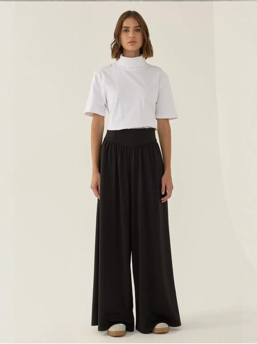 Pantalon en jersey à taille haute et jambes larges plissées - Kiabi Pantalon en jersey à taille haute et jambes larges plissées - Kiabi