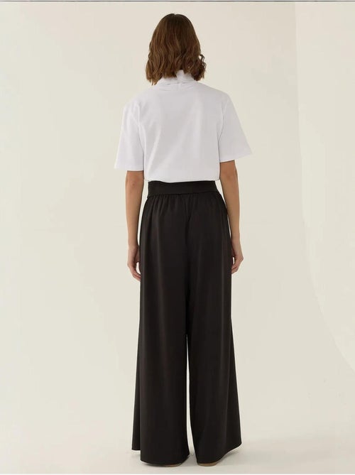 Pantalon en jersey à taille haute et jambes larges plissées - Kiabi Pantalon en jersey à taille haute et jambes larges plissées - Kiabi
