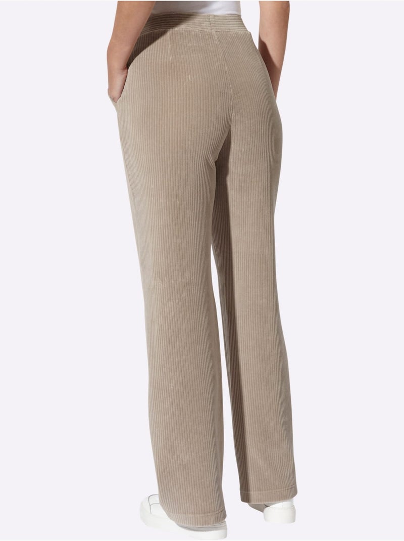 Pantalon en jersey aspect velours large - taille standard - helline Beige - Kiabi