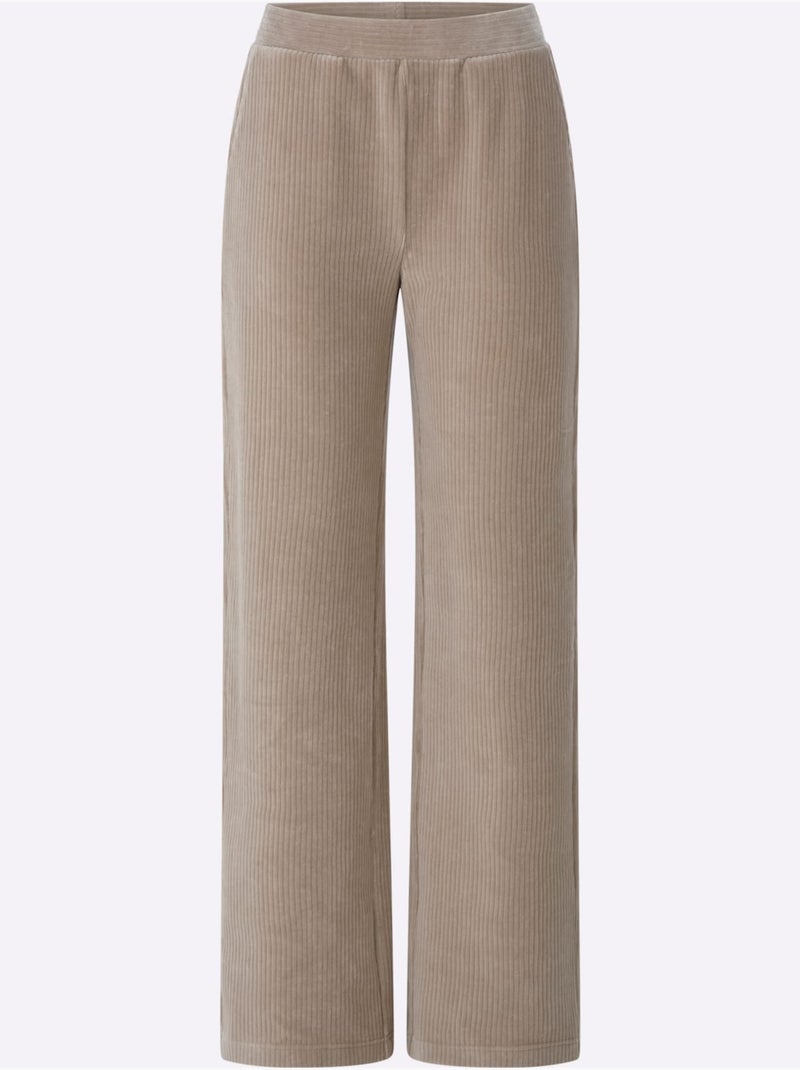 Pantalon en jersey aspect velours large - taille standard - helline Beige - Kiabi