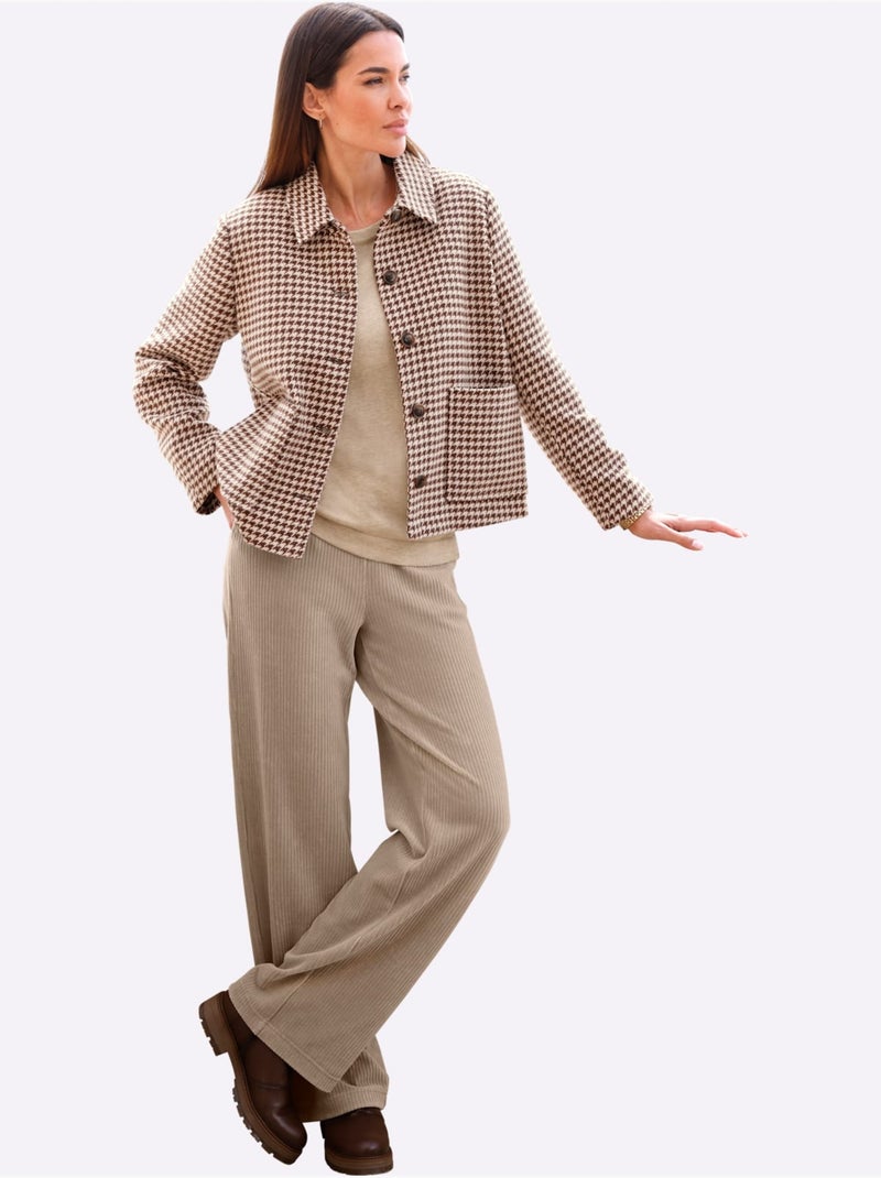 Pantalon en jersey aspect velours large - taille standard - helline Beige - Kiabi