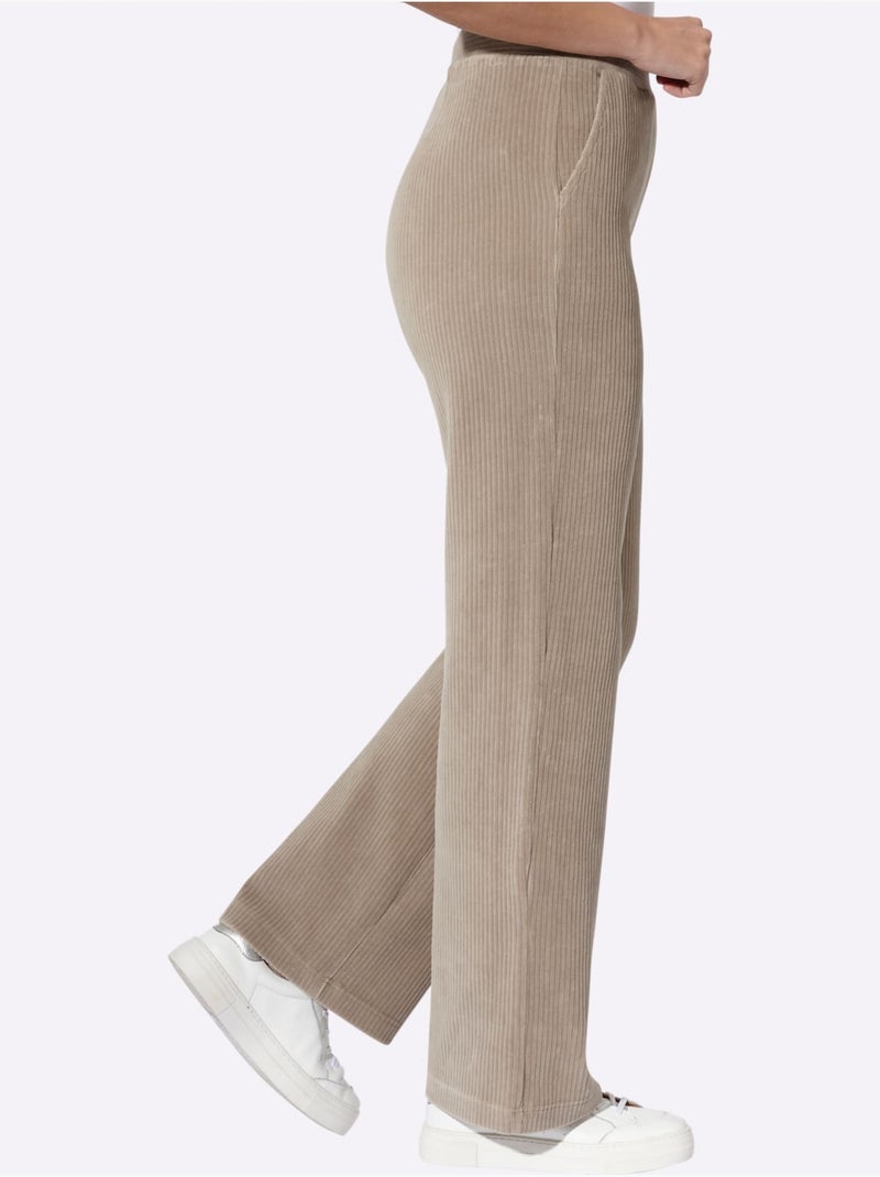 Pantalon en jersey aspect velours large - taille standard - helline Beige - Kiabi