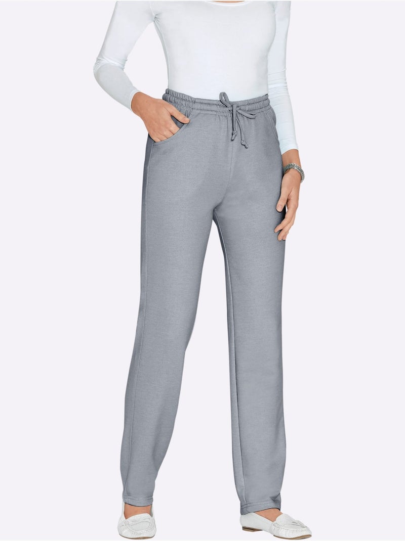 Pantalon en jersey avec ceinture élastique et poches avant - Taille standard - Moda Vilona Gris chiné - Kiabi