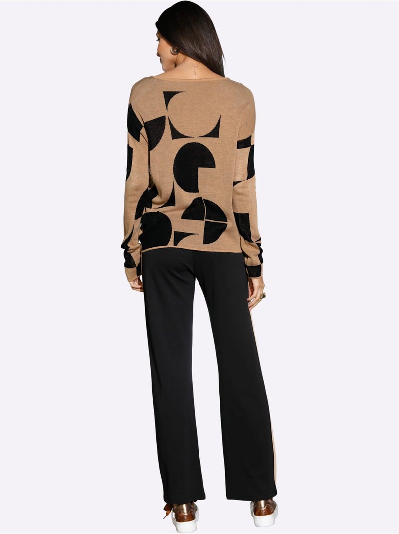 Pantalon en jersey avec ceinture élastique et rayure latérale - taille standard - moda vilona Noir - Kiabi