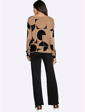 Pantalon en jersey avec jambes amples et rayure latérale - taille courte - moda vilona