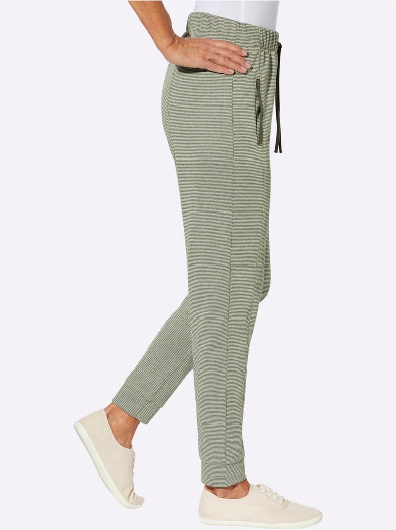 Pantalon En Jersey Bel Aspect Chiné - Taille Standard - Moda Vilona Écru/Vert - Kiabi